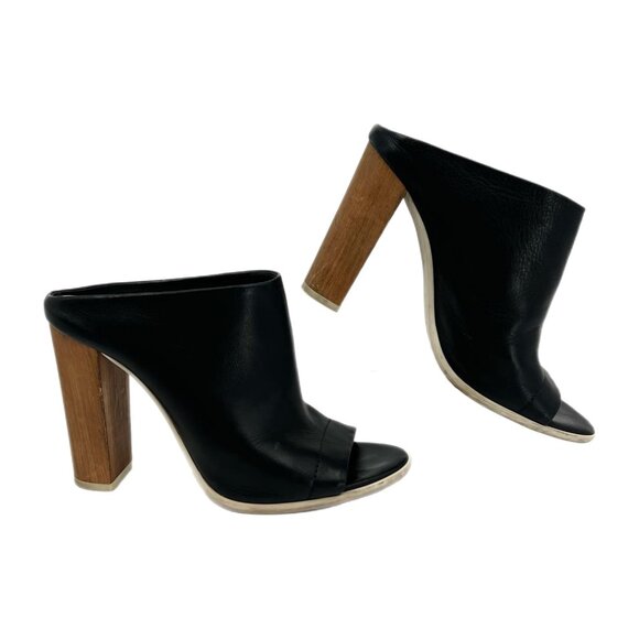 Vince Black Leather Block Heel Peep Toe Heels | Size 8 - Picture 1 of 11